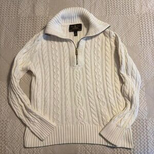 Lauren Ralph Lauren White Quarter Zip Cable Knit Sweater